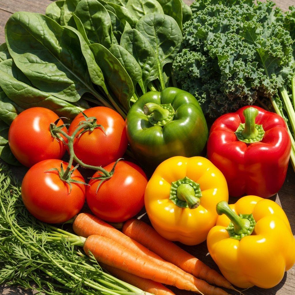 Fresh colorful vegetables in various colors